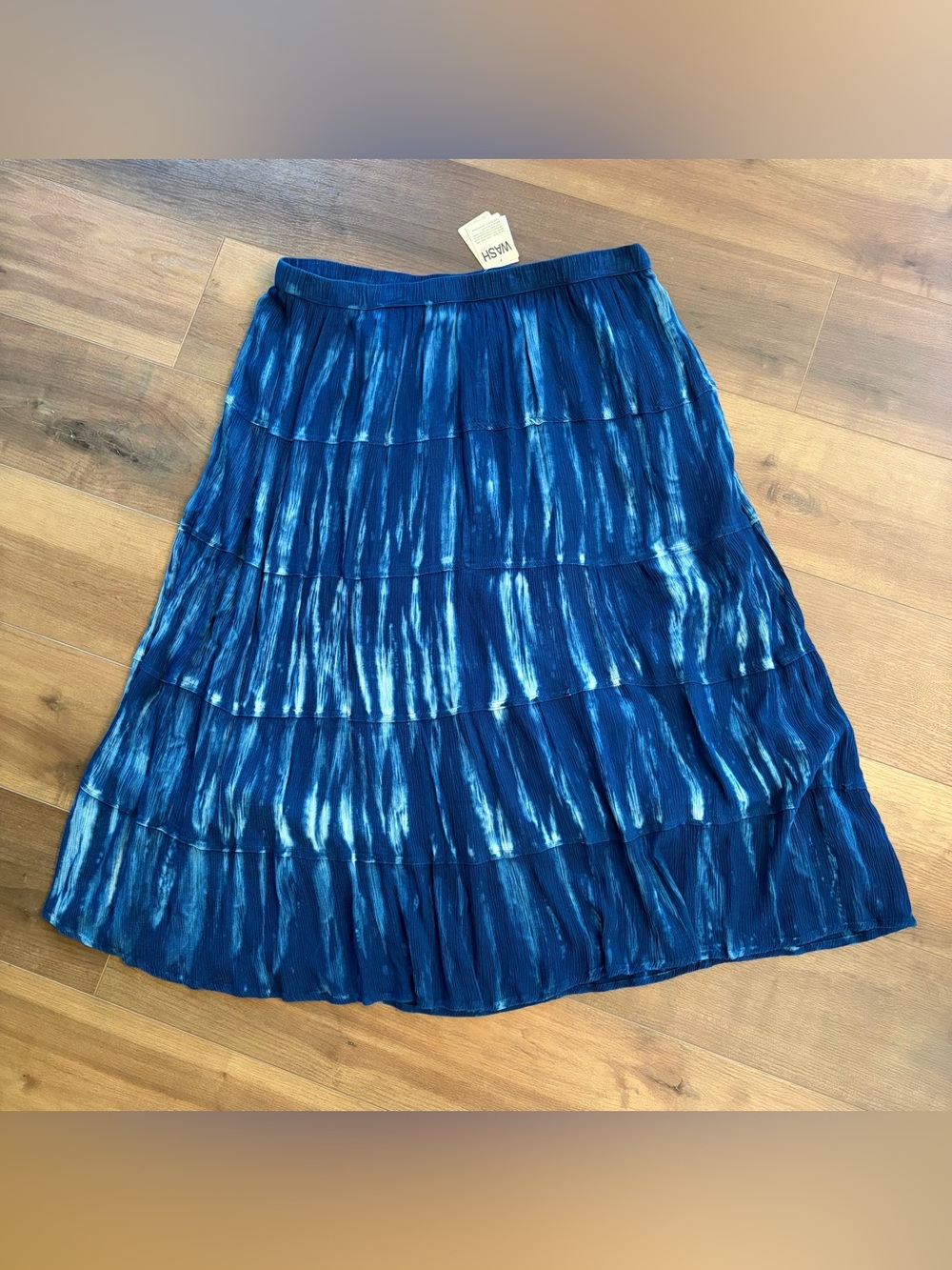 Studio West Maxi Skirt Crinkle Rayon Womens XXL Blue Tie Dye Boho Tiered NWT